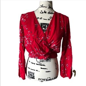 Wild Fable Red Floral Faux Wrap Crop